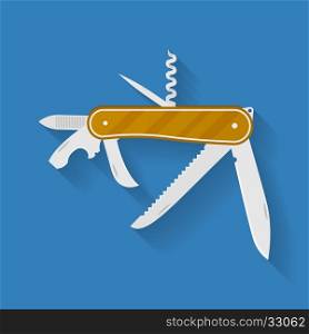 Icon of knife. Multi functional camping and hiking tool. Pocket equipment.. Icon of knife. Multi functional camping and hiking tool. Pocket equipment. Vector illustration