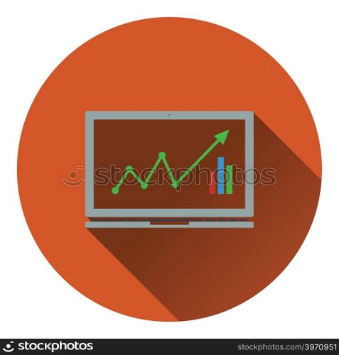 Icon of Laptop with chart. Flat design. Vector illustration.