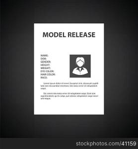 Icon of model release document. Black background with white. Vector illustration.