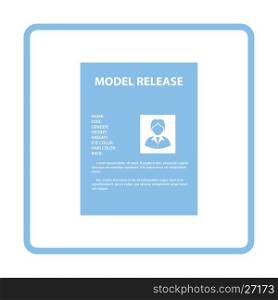 Icon of model release document. Blue frame design. Vector illustration.