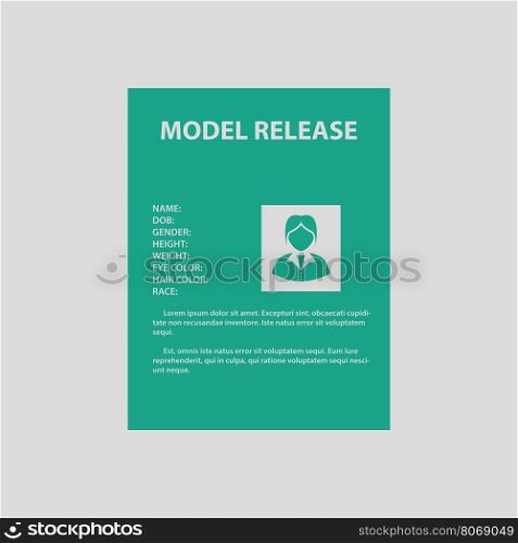 Icon of model release document. Gray background with green. Vector illustration.