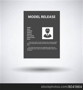 Icon of model release document on gray background, round shadow. Vector illustration.