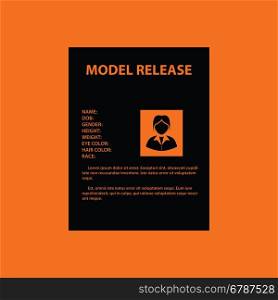 Icon of model release document. Orange background with black. Vector illustration.