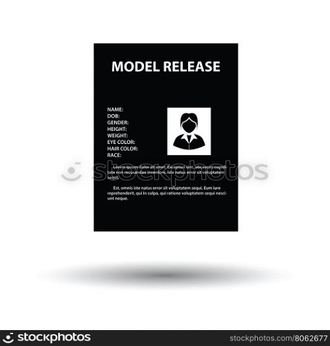 Icon of model release document. White background with shadow design. Vector illustration.