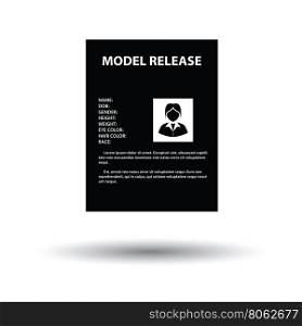 Icon of model release document. White background with shadow design. Vector illustration.