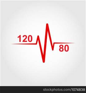 Icon of normal heart and blood pressure 120 to 80. Medical-themed badge or logo