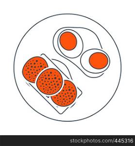 Icon Of Omlet And Sandwich. Thin Line With Red Fill Design. Vector Illustration.