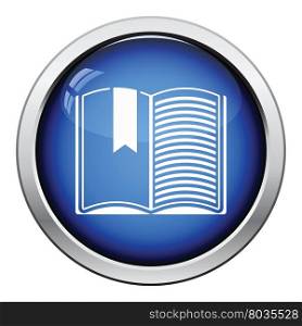 Icon of Open book with bookmark. Glossy button design. Vector illustration.