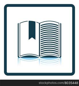 Icon of Open book with bookmark. Shadow reflection design. Vector illustration.