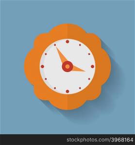 Icon of orange clock. Flat style vector icon. Icon of orange clock. Flat style