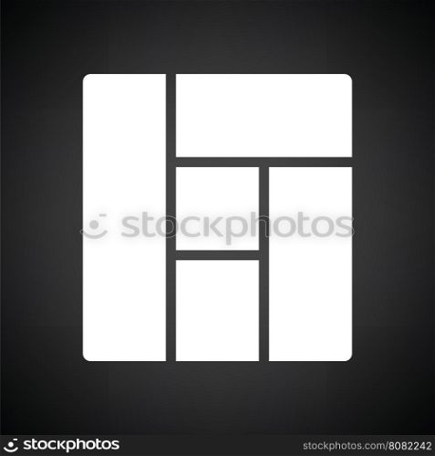 Icon of parquet plank pattern. Black background with white. Vector illustration.