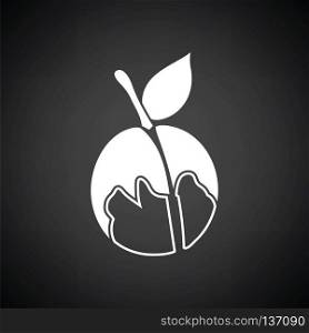 Icon of Peach. Black background with white. Vector illustration.