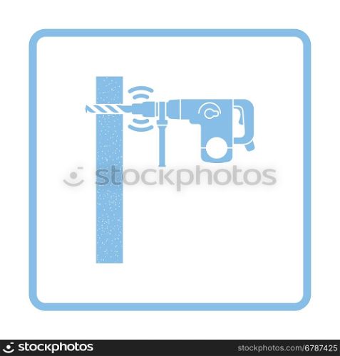 Icon of perforator drilling wall. Blue frame design. Vector illustration.