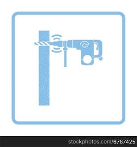 Icon of perforator drilling wall. Blue frame design. Vector illustration.