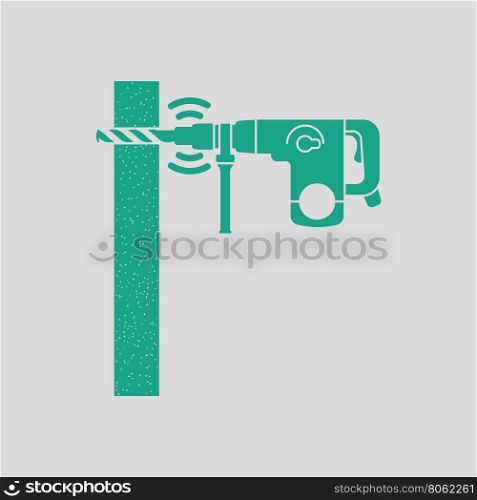 Icon of perforator drilling wall. Gray background with green. Vector illustration.