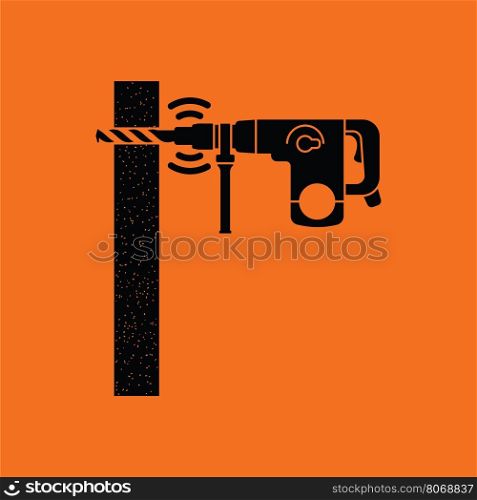 Icon of perforator drilling wall. Orange background with black. Vector illustration.