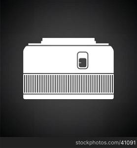 Icon of photo camera 50 mm lens. Black background with white. Vector illustration.