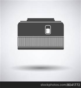 Icon of photo camera 50 mm lens on gray background, round shadow. Vector illustration.