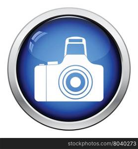 Icon of photo camera. Glossy button design. Vector illustration.