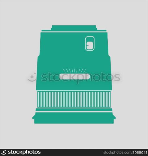 Icon of photo camera wide lens. Gray background with green. Vector illustration.