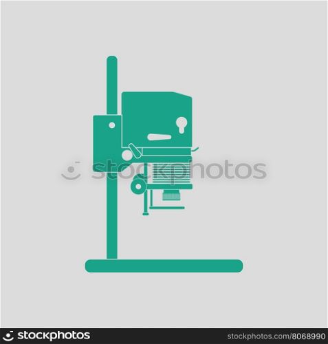 Icon of photo enlarger. Gray background with green. Vector illustration.