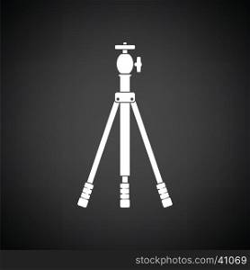Icon of photo tripod. Black background with white. Vector illustration.