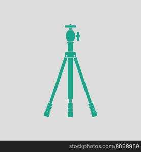 Icon of photo tripod. Gray background with green. Vector illustration.