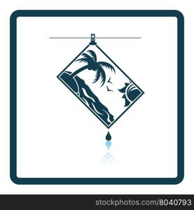 Icon of photograph drying on rope. Shadow reflection design. Vector illustration.