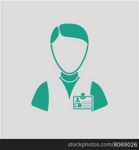 Icon of photographer. Gray background with green. Vector illustration.