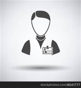 Icon of photographer on gray background, round shadow. Vector illustration.
