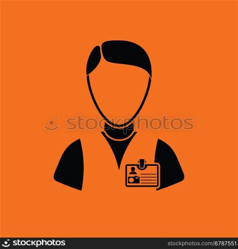 Icon of photographer. Orange background with black. Vector illustration.