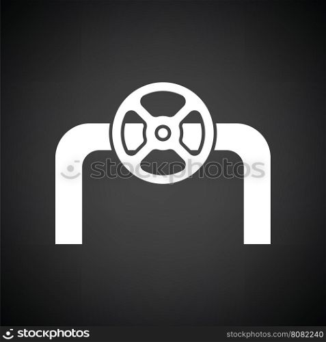 Icon of Pipe with valve. Black background with white. Vector illustration.