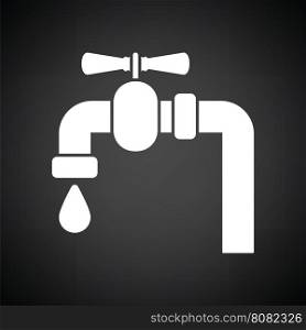 Icon of pipe with valve. Black background with white. Vector illustration.