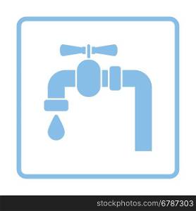 Icon of pipe with valve. Blue frame design. Vector illustration.