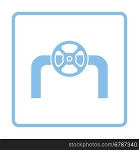 Icon of Pipe with valve. Blue frame design. Vector illustration.