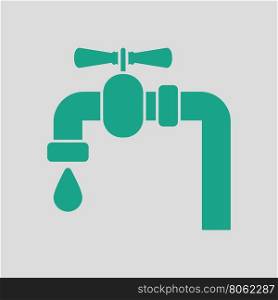 Icon of pipe with valve. Gray background with green. Vector illustration.
