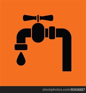 Icon of pipe with valve. Orange background with black. Vector illustration.