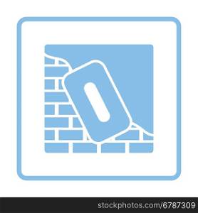 Icon of plastered brick wall . Blue frame design. Vector illustration.
