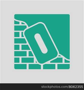 Icon of plastered brick wall . Gray background with green. Vector illustration.