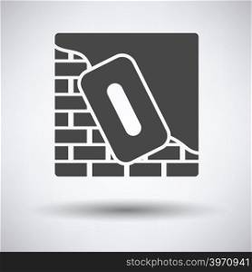 Icon of plastered brick wall on gray background with round shadow. Vector illustration.