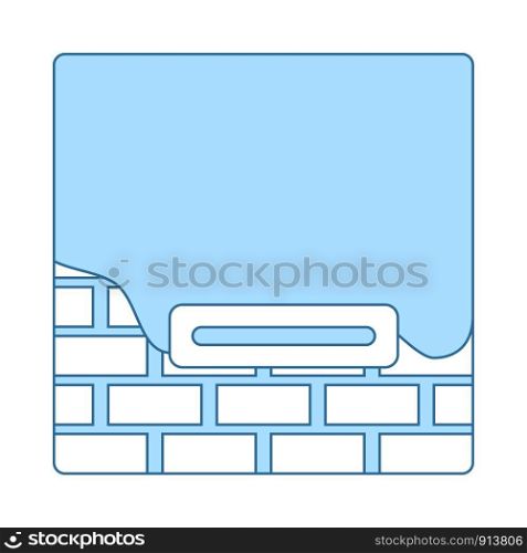 Icon Of Plastered Brick Wall. Thin Line With Blue Fill Design. Vector Illustration.