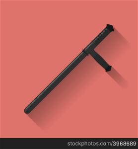 Icon of Police baton or police nightstick. Or Tonfa. Flat style