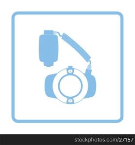 Icon of portable circle macro flash. Blue frame design. Vector illustration.