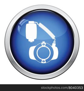 Icon of portable circle macro flash. Glossy button design. Vector illustration.