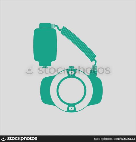 Icon of portable circle macro flash. Gray background with green. Vector illustration.