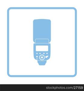 Icon of portable photo flash. Blue frame design. Vector illustration.