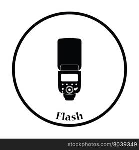 Icon of portable photo flash. Thin circle design. Vector illustration.