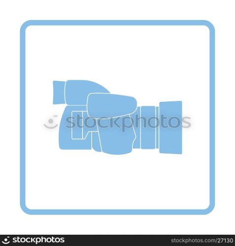 Icon of premium photo camera. Blue frame design. Vector illustration.