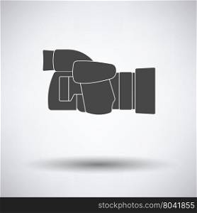 Icon of premium photo camera on gray background, round shadow. Vector illustration.