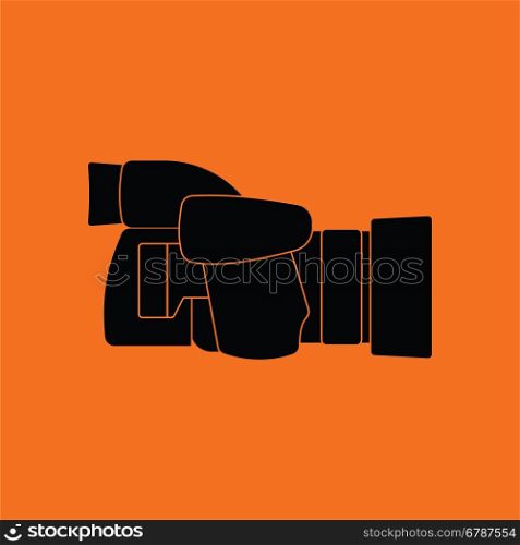 Icon of premium photo camera. Orange background with black. Vector illustration.